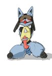 animal_genitalia animal_penis anthro ball_gag balls bdsm big_ears blush bodily_fluids canid canine canine_genitalia canine_penis covered_eyes cum cum_drip cum_on_penis dripping dwelne egg_vibrator erection fur gag game_freak generation_4_pokemon genital_fluids genitals hi_res lucario male mammal nintendo penis pokemon pokemon_(species) saliva saliva_drip sex_toy solo tape thick_thighs tongue tongue_out vibrator