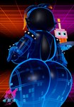 2022 3d_(artwork) absurd_res animatronic anthro avian big_butt bird black_body black_skin blue_body blue_skin bracelet breasts butt chicken cupcake_(fnaf) curvy_figure digital_media_(artwork) female five_nights_at_freddy's five_nights_at_freddy's_2 five_nights_at_freddy's_ar galliform gallus_(genus) geodat64 grid_ceiling grid_floor hi_res highlights_(coloring) highscore_toy_chica_(fnaf) huge_butt jewelry machine mammal multicolored_body non-mammal_breasts pattern_background phasianid raised_tail rear_view robot scottgames simple_background solo spiked_bracelet spikes square_grid tail thick_thighs toy_chica_(fnaf) two_tone_body ultra_custom_night