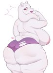 2024 5_fingers anthro areola big_breasts big_butt bodily_fluids boss_monster_(undertale) breasts butt cherrikissu clothed clothing eyebrows eyelashes female fingers hi_res horn huge_breasts huge_butt long_ears looking_back mature_anthro mature_female simple_background solo sweat sweatdrop thick_thighs topless topless_anthro topless_female toriel torn_clothing torn_underwear undertale_(series) underwear white_background