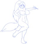 2013 anthro areola battle_wolf big_breasts breasts canid canine canis chopsticks female hair hi_res jomei_jong mammal monochrome navel neck_tuft nipples nude sketch skidd solo toriko_(series) tuft wolf