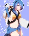 4:5 alternate_species animal_humanoid blastoise blue_background blue_clothing blue_gloves blue_hair blue_handwear bra cannon clothed clothing clothing_around_legs female generation_1_pokemon gloves grey_eyes hair handwear hi_res human humanized humanoid mammal navel nintendo panties pokemon pokemon_(species) ranged_weapon shell simple_background solo straps_across_chest tail takeshima_(nia) tongue tongue_out underwear weapon