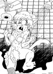 anthro convenient_censorship felid female hi_res hot_water mammal mateoart89 monochrome nude pain scalding screaming shocked shower suds wet