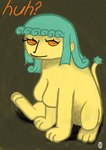 absurd_res felid female feral fur gangan hair hi_res humanoid_face mammal mythological_creature mythological_sphinx mythology orange_eyes solo teal_hair yellow_body yellow_fur