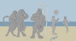 anthro ball balls bathing beach beach_ball bulge canid clothed clothing detailed_bulge digitigrade female genitals group hi_res horde ineffective_clothing inflatable laser_(artist) male mammal motion_lines mouth_closed muscular muscular_male nipples nude outside partially_colored pecs penis penis_tip showering signature sketch standing topless water