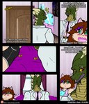 2017 anthro bed blush bottomwear breasts brown_hair clothing comic domestic_cat door dragon duo english_text felid feline felis female furniture green_body green_scales hair hi_res if_hell_had_a_taste male mammal marci_hetson mirror multicolored_body multicolored_scales muscular muscular_anthro muscular_male mythological_creature mythological_scalie mythology necktie obese obese_anthro obese_female open_mouth overweight overweight_anthro overweight_female red_eyes scales scalie scar shirt shorts skylar_fidchell suit suit_and_tie teal_eyes text topwear towel two_tone_body two_tone_scales url viroveteruscy window window_curtains yellow_body yellow_scales yellow_sclera