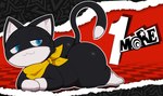 2024 absurd_res anthro atlus bandanna big_butt biped black_body black_fur blue_eyes butt digital_drawing_(artwork) digital_media_(artwork) domestic_cat english_text felid feline felis fur hi_res huge_butt kerchief lemonlime lying male mammal markings mask megami_tensei morgana_(persona) multicolored_body number on_front persona_(series) persona_5 scarf sega simple_background smile smiling_at_viewer solo tail tail_between_buttocks tail_markings text thick_thighs tuxedo_cat two_tone_body white_body white_fur