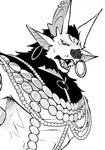 4_ears abs anothereidos_of_dragon_vein_r anthro athletic athletic_male bat black_hair demon gold_(metal) gold_jewelry hair hi_res hybris_(anothereidos_r) jewelry long_hair male mammal monochrome multi_ear muscular muscular_male pecs samoji solo