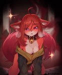 absurd_res all_fours animal_humanoid anthro bell bell_collar big_breasts big_tail blush blush_lines breasts breath canid canid_humanoid canine canine_humanoid clothed clothing collar cult cult_of_the_lamb cultist digital_media_(artwork) ears_down female fire fox fox_humanoid fur hair hi_res humanoid janiskisa long_hair looking_at_viewer mammal mammal_humanoid mantle massive_monster_(studio) open_clothing open_mouth open_shirt open_topwear pink_eyes pivoted_ears red_body red_hair shirt solo spread_legs spreading star tail teeth topwear white_body white_fur