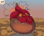 2024 belly belly_blush belly_expansion belly_inflation big_belly big_butt blush body_blush body_inflation butt butt_expansion cheek_expansion colored creaking digital_media_(artwork) dragon expansion eyewear fart fatcinnabarmoth fire_inflation floating green_eyes hi_res horn huge_belly huge_butt hyper hyper_belly hyper_butt hyper_cheeks hyper_inflation immobile inflation inflation_fetish jungle_dragon_yharon_(terraria_mod) mythological_creature mythological_scalie mythology onomatopoeia orange_text red_body scalie scutes sound_effects sun sunglasses swelling tail text thick_tail yellow_scutes