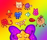 ambiguous_gender battle_for_dream_island conditional_dnp drugs elemental_creature food food_creature fungi_fauna fungus group halo labbit_(artist) living_pancake mushroom not_furry object_shows pancake pills smile star