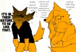 anthro canid canine canis comic english_text eyewear female fur glasses group hair human kemono lila_(kashiwagi_aki) male mammal muscular revoli short_hair text translated wolf yakantuzura young_(lore) zinovy