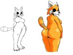 aggretsuko ailurid anthro beasheep7 belly big_butt black_eyes breasts butt exhibitionism female fur hi_res male mammal orange_body orange_fur rear_view red_panda retsuko sanrio sketch slightly_chubby slightly_chubby_female smile solo tail