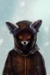 2023 2:3 absurd_res amber_eyes ambiguous_gender anthro black_lips black_nose black_sclera bright_eyes brown_body brown_cape brown_clothing brown_fur brown_headwear brown_hoodie brown_topwear canid canine cape child closed_smile clothing color_contrast cool_colors countershading czarnylis dark_body dark_fur detailed detailed_fur digital_drawing_(artwork) digital_media_(artwork) digital_painting_(artwork) ear_tuft fog foggy_background fox front_view fur fur_tuft glistening glistening_eyes glistening_nose glowing glowing_eyes gradient_background grey_background half-length_portrait headgear headwear hi_res hood hoodie inner_ear_fluff iris jacket leather leather_clothing leather_jacket leather_topwear light lips looking_at_viewer mammal monotone_clothing monotone_topwear mouth_closed multicolored_body outside portrait pupils red_fox serious short_snout simple_background slit_pupils smile snout snow snowing solo standing topwear true_fox tuft two_tone_body watermark white_body white_countershading white_fur white_inner_ear white_inner_ear_fluff young young_anthro