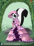 3:4 blue_eyes clothing dress female hi_res lordofnothin1 mammal mephitid ruff_(clothing) sitting skunk victorian victorian_dress