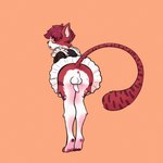 1:1 absurd_res anthro anus big_tail biped brown_body butt clothed clothing digital_media_(artwork) dress eyewear fan_character felid feline genitals glasses hair hi_res kev maid_uniform male mammal penis red_hair solo stlkr striped_body stripes tail uniform yellow_eyes