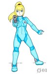 5_fingers accessory big_breasts blaster blonde_hair blue_bodysuit blue_clothing blue_eyes blue_skinsuit bodysuit breasts clothed clothing eyelashes female fingers front_view frown gun hair hair_accessory hairband handgun human ivanks long_hair looking_at_viewer mammal metroid navel nintendo pistol ponytail pupils ranged_weapon samus_aran simple_background skinsuit solo spread_legs spreading standing tight_clothing weapon white_background white_body white_skin zero_suit