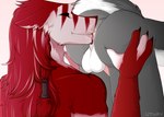 alichart_(character) anal anthro balls bent_over butt butt_kiss chenannanm deep_rimming digital_media_(artwork) duo eyes_closed fur genitals grey_body grey_fur hand_on_butt male male/male multicolored_body multicolored_fur nude oral penis red_body red_fur rimming sergal sex smile suborak_(threvin) tail tail_aside tongue tongue_out two_tone_body two_tone_fur uthav white_body white_fur