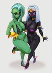 2024 absurd_res alien alien_humanoid big_breasts bikini black_body breasts camel_toe clothed clothing crossover disney duck_dodgers duo female footwear genitals gloves green_body green_hair hair handwear hi_res high_heels huge_breasts humanoid humanoid_genitalia humanoid_pointy_ears long_hair looking_at_viewer lord_dominator martian nagainosfw navel nipple_outline noseless not_furry purple_eyes pussy queen_tyr'ahnee red_sclera shoes skimpy standing swimwear two-piece_swimsuit wander_over_yonder white_hair wide_hips