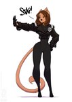 2023 anthro clothing conditional_dnp demolition_man dialogue english_text eye_through_hair felid feline female gloves hair hand_on_hip handwear jollyjack lenina_huxley mammal police police_badge police_officer police_uniform solo text translucent translucent_hair uniform