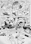 2017 5_fingers 5_toes anthro ape arctic_fox back_groove big_breasts bikini breasts canid canine clothing comic daigaijin dialogue duo english_text eye_patch eyewear feet felid female fenny_(furryfight_chronicles) fingers fluffy fluffy_tail fox front_view furryfight_chronicles gorilla haplorhine hi_res kangaroo macropod mammal marsupial missy_lacroix monochrome motion_lines one-piece_swimsuit open_mouth pantherine primate procyonid raccoon rear_view roora shoulder_blades side_view snout speech_bubble swimwear tail tail_grab text three-quarter_view tiger toes true_fox two-piece_swimsuit wrestling zilla_ka_rilla