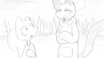 16:9 animal_crossing anthro buckteeth clothing crossed_arms dialogue_in_description digital_media_(artwork) dragonweirdo duo felid feline female greyscale hi_res hoodie looking_at_another makeup male mammal marshal_(animal_crossing) mascara monochrome nintendo olivia_(animal_crossing) outside plant rodent sciurid smoke smoking sweater teeth topwear tree tree_squirrel widescreen