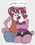Rating: s
ID: 674038
Date: 2015-06-16 18:39:47 -0400
Status: active
Score: 31
anthro asking_viewer bear bottomwear breasts clothed clothing denim denim_bottomwear denim_clothing denim_shorts dialogue duo english_text eyewear female femboy fur giant_panda glasses grey_background hair hi_res looking_at_viewer male mammal mustachemutt pants pink_body pink_fur purple_eyes rabbit_hair_accessory shirt short_tail shorts sibling_(lore) simple_background speech_bubble tail take_your_pick talking_to_viewer tank_top text topwear twins_(lore) wearing_glasses post #674038