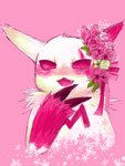 2_fingers 3:4 accessory ambiguous_gender arm_markings arm_tuft black_claws blush bust_portrait chest_markings claws colored cute_fangs digital_media_(artwork) digital_painting_(artwork) ear_tuft feral fingers flower flower_accessory flower_garland front_view generation_3_pokemon gyi. half-length_portrait head_markings leaf looking_aside markings multicolored_ears nintendo noseless open_mouth pink_background pink_eyes pink_markings plant pokemon pokemon_(species) portrait pupils red_markings ribbons rose_(flower) shaded shoulder_tuft simple_background solo sparkles tuft white_body white_ears zangoose