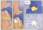 2012 anthro avian beak bird bodily_fluids butt canid canine comic cum cumshot dialogue digital_drawing_(artwork) digital_media_(artwork) duo ejaculation english_text erection extreme_size_difference falco_lombardi fox fox_mccloud genital_fluids genitals interspecies james_howard larger_male macro male male/male mammal nintendo orgasm penis sex siman-clifton size_difference smaller_male star_fox tail text