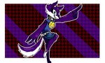 2016 5:3 anthro barefoot belt blue_eyes bottomwear canid canine clothed clothing cutoffs denim denim_bottomwear denim_clothing digital_media_(artwork) electronics feet female fox fur gesture giennah_(nelljoestar) hair hand_gesture headphones hi_res long_tail mammal nelljoestar outline pointing pointing_up purple_body purple_fur purple_hair sharp_teeth shirt shorts smile smiley_face solo spiral_eyes tail tank_top teeth topwear