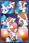 absurd_res anthro bandai_namco base_three_layout blockage_(layout) comic digimon digimon_(species) duo fellatio five_frame_image foreskin genitals gomamon hi_res horizontal_blockage kiss_on_lips kissing maehdoggie male male/male oral penile penis sex three_row_layout veemon