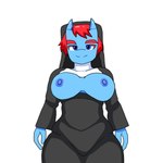 2_horns animated anthro arisenleaf blue_body blue_eyes bouncing_breasts breasts equid equine female fluffy_pony habit hair hi_res horn humanoid lilith_(arisenleaf) mammal nun oblivious red_hair solo unfinished walking