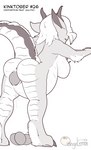 anus bent_over black_and_white breasts dragon egg female fur furred_dragon furred_scalie hi_res horn kinktober moblie monochrome mythological_creature mythological_scalie mythology non-mammal_breasts oviposition pregnant presenting scalie tail