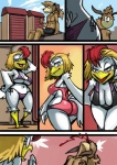 anthro avian beak big_breasts big_butt bikini bird bittenhard blood blue_eyes blush bodily_fluids breasts brown_hair butt canid canine canis chicken cleavage clothed clothing domestic_dog duo emanata eto_rangers female galliform gallus_(genus) hair male mammal multicolored_hair navel nosebleed one-piece_swimsuit phasianid pochiro poochiro side-tie_bikini sideless_swimsuit skimpy smile string_bikini swimwear tart_(eto_rangers) topless two-piece_swimsuit two_tone_hair