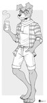 2025 alternative_fashion anthro barefoot belt belt_buckle bottomwear buckle canid canine canis claws clothing coffee_cup container cup disney domestic_dog eyewear feet fur glasses half-closed_eyes hand_in_pocket hipster holding_coffee_cup holding_container holding_cup holding_object jacket lady_and_the_tramp looking_at_viewer male mammal marcushunter narrowed_eyes pockets scarf shirt shorts signature smile smiling_at_viewer solo standing steam topwear tramp_(lady_and_the_tramp)