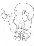 anthro anus balls bandai_namco digimon digimon_(species) genitals guilmon handstand hi_res high-angle_view looking_at_viewer male open_mouth open_smile penis perineum smile solo tail tapering_penis thymine