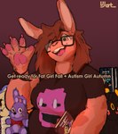 absurd_res animal_humanoid animatronic anthro autism autistic avian bear belly bird bonnie_(fnaf) bracelet brown_eyes chica_(fnaf) chicken chubby_arms chubby_cheeks clothed clothing colored_nails cyndaquil dave_miller_(fnaf) eeveelution eyewear fangirl fat_arms female female_(lore) five_nights_at_freddy's floppy_ears freddy_(fnaf) fur fur_markings fur_marks gabriel_(fnaf) galliform gallus_(genus) generation_2_pokemon glasses green_eyes happy hi_res hirohiko_araki(copyright) humanoid jeremy_(fnaf) jewelry jojo's_bizarre_adventure jotaro_kujo lagomorph lagomorph_humanoid leporid leporid_humanoid looking_at_viewer looking_down looking_down_at_viewer machine mammal mammal_humanoid markings multicolored_eyes nails nintendo overweight overweight_anthro overweight_female pawpads paws phasianid plushie pokemon pokemon_(species) purple_guy_(fnaf) rabbit rabbit_humanoid ring robot scottgames shirt shirt_design side_eye slightly_chubby slightly_chubby_anthro slightly_chubby_female solo stitch_(sewing) survival_logbook(fnaf) susie_(fnaf) t-shirt tight_clothing tight_fit tight_shirt tight_topwear topwear trans_(lore) trans_woman_(lore) umbreon vee_jay_(vjsins) vjart vjsins william_afton_(fnaf)