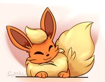 ambiguous_gender colored eeveelution eyes_closed fairylove777 feral flareon generation_1_pokemon happy head_tilt hi_res nintendo pokemon pokemon_(species) resting_arm shaded simple_background smile solo watermark white_background