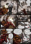 2017 absurd_res anthro armor blood bodily_fluids brown_body brown_fur colored comic dialogue dialogue_box english_text female fight fur headgear helmet hi_res in_our_shadow kitfox-crimson lehna_(kitfox-crimson) male mammal melee_weapon murid murine procyonid raccoon rat red_eyes rodent speech_bubble sword text weapon white_body white_fur