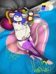 3:4 anthro belly big_belly big_ears big_feet chubby_cheeks clothed clothing collar digital_media_(artwork) feet ferro_the_mouse_(fledgedragonfox) fledgedragonfox fur hair heterochromia hi_res legwear looking_at_viewer male mammal mouse murid murine nipples nonbinary_(lore) overweight overweight_anthro overweight_male panties panties_bulge pinup pose rodent simple_background simple_coloring smile solo tail thick_thighs thigh_highs toes underwear wide_hips