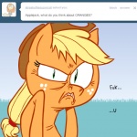 1:1 angry applejack_(mlp) ask_jappleack clothing cowboy_hat dialogue earth_pony english_text equid equine female feral freckles friendship_is_magic green_eyes hair hasbro hat headgear headwear horse hotdiggedydemon long_hair mammal my_little_pony pony ponytail solo text tumblr