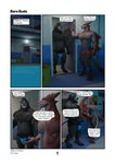 3d_(artwork) absurd_res anthro bovid bovine brown_body brown_fur buruthebull clothing comic digital_media_(artwork) dragon_(maxwellshiba) english_text fur hi_res horn jockstrap lunjy_(maxwellshiba) male mammal muscular muscular_male pool scalie tail text underwear