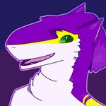 1:1 ambiguous_gender anthro bust_portrait female_(lore) fur green_eyes looking_at_viewer markings mauve_(mauvedash) mauvedash portrait purple_body purple_fur sergal solo tagme teeth tongue white_body white_fur yellow_markings