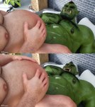 3d_(artwork) abdominal_bulge ad-games belly belly_inflation bodily_fluids boruk_(ad-games) cum cum_inflation cum_inside digital_media_(artwork) duo genital_fluids green_body green_skin hi_res human humanoid inflation johnathan_(ad-games) male male/male mammal nipples orc