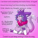 1:1 absurd_res anthro blue_hair blush bodily_fluids brainwashing claws comic domestic_cat drooling english_text felid feline felis fur hair heart_eyes heart_symbol hi_res inner_ear_fluff intelligence_loss kaittycat male mammal mind_control parasite pawpads paws purple_body purple_eyes purple_hair purple_pawpads saliva saliva_string solo tail tail_tuft text tuft white_body white_fur