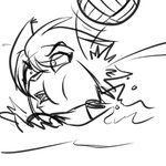 1:1 2020 anthro ball black-kitten comic digital_drawing_(artwork) digital_media_(artwork) felid feline female fur hair hi_res line_art lynx mammal monochrome partially_submerged serah_(black-kitten) solo volleyball_(ball) water