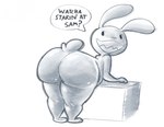 Rating: q
ID: 5542730
Date: 2025-05-01 20:59:03 -0400
Status: active
Score: 23
2024 absurd_res against_surface anthro big_butt butt dialogue dizzysauce_nsfw english_description english_text fur hi_res lagomorph leporid male mammal max_(sam_and_max) presenting presenting_hindquarters question_mark rabbit rabbit_ears rear_view sam_and_max sharp_teeth simple_background small_tail smile solo speech_bubble tail teeth text thick_thighs white_background white_body white_fur post #5542730