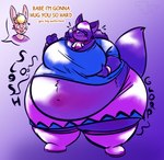 allison_goleta anthro blue_body duo english_text expansion female female/female heart_eyes heart_symbol hi_res melody_amaranth overweight overweight_female sloshing_belly super_lesbian_animal_rpg text trans_(lore) trans_woman_(lore) winguthings