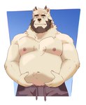 Rating: s
ID: 5436630
Date: 2025-03-16 07:59:15 -0400
Status: active
Score: 13
2024 anthro arm_tuft barazoku bear beard belly belly_hair biceps blue_background blue_eyes body_hair border bottomwear chest_hair clothed clothing drawstring elbow_tuft facial_hair feeling green_eyes hair hairy hand_on_belly hi_res horn male mammal manly musclegut muscular naikuma navel neck_tuft nipples pants pants_only pecs shoulder_tuft simple_background slightly_chubby solo topless tuft white_border white_hair post #5436630