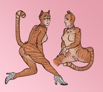 animal_humanoid anthro bombalurina cats_(movie) clothing collar domestic_cat felid felid_humanoid feline feline_humanoid felis female footwear fur hi_res high_heels humanoid looking_at_viewer looking_back mammal mammal_humanoid orange_body orange_fur pteri_(artist) raised_tail seductive shoes tail