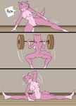 absurd_res anthro areola artemis_(bluebirdoasis) bluebirdoasis breasts butt canid canine canis casual_nudity exercise female fur genitals hi_res mammal nipples nude pink_body pink_fur pink_nipples pussy solo squats weightlifting wolf workout